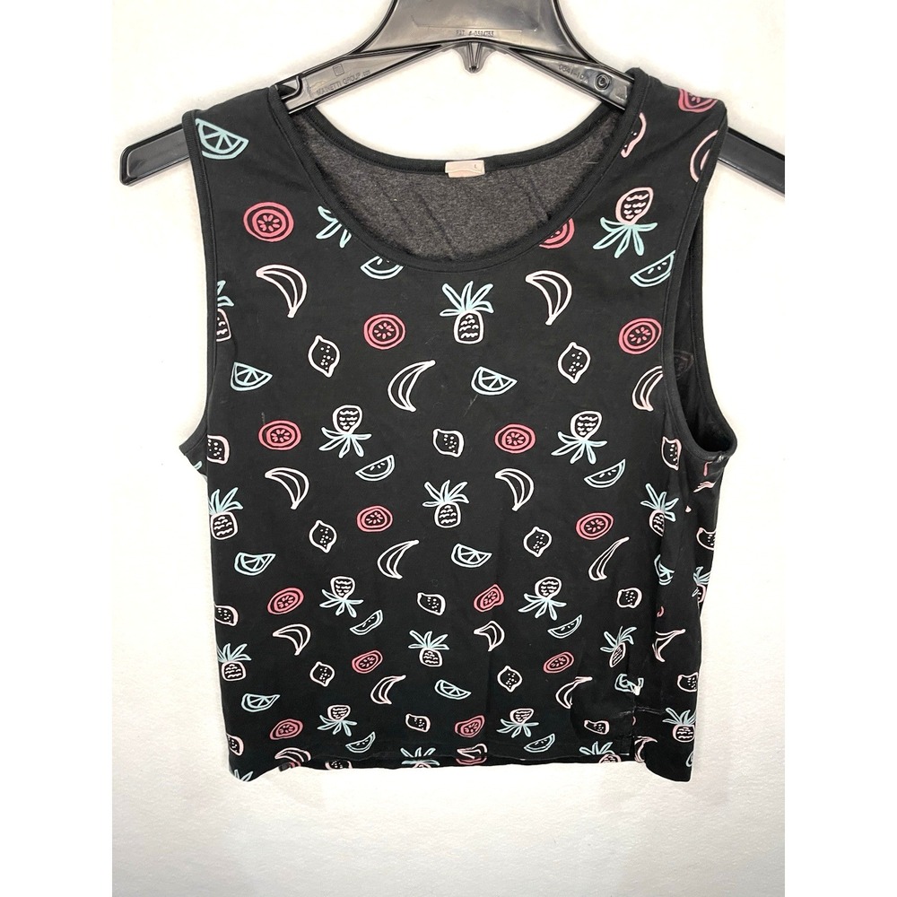Reverse Threads All Over Tropical‎ Fruit Tank Top Black Large 100% Cotton